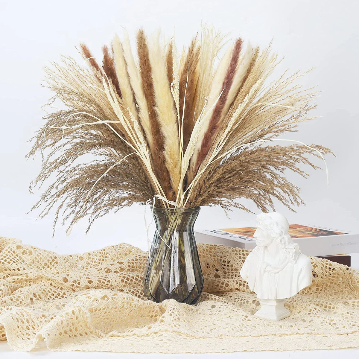 Dried Pampas Grass Bouquet for Vases, Living Room & Wedding Decor | Natural Fluffy Boho Dried Flowers | Mixed Bouquets in 30+ Styles, 45 to 50cm