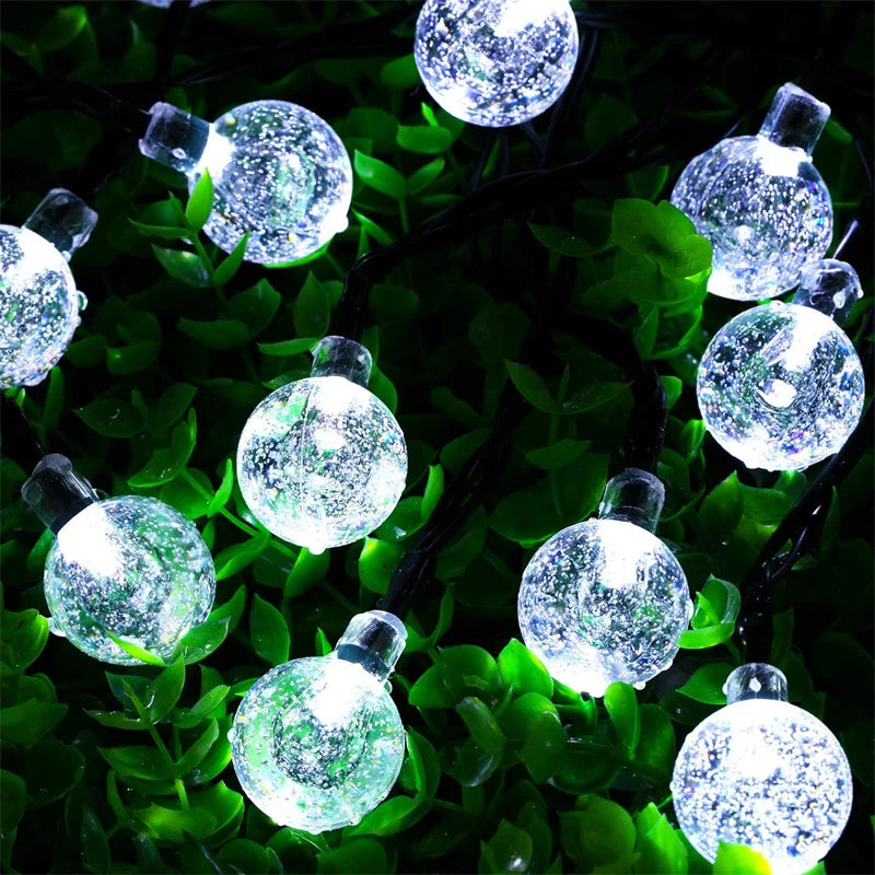 Solar String Lights for Garden, Patio & Christmas Decor | Waterproof Crystal Globe Fairy Lights | Outdoor Solar Festoon Lights, 5m–22m, 4 Colours