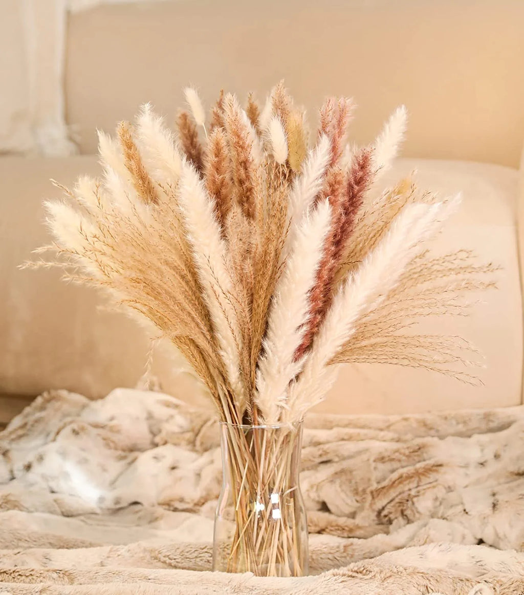 Dried Pampas Grass Bouquet for Vases, Living Room & Wedding Decor | Natural Fluffy Boho Dried Flowers | Mixed Bouquets in 30+ Styles, 45 to 50cm