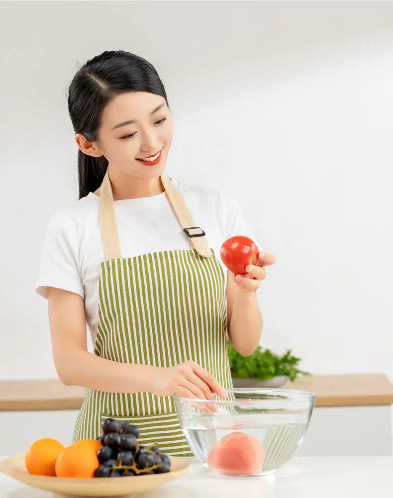 Striped Linen Apron for Kitchen, Baking & Gardening | Japanese Style Cooking Apron with Adjustable Neck Strap | Minimalist Apron in 4 Colours