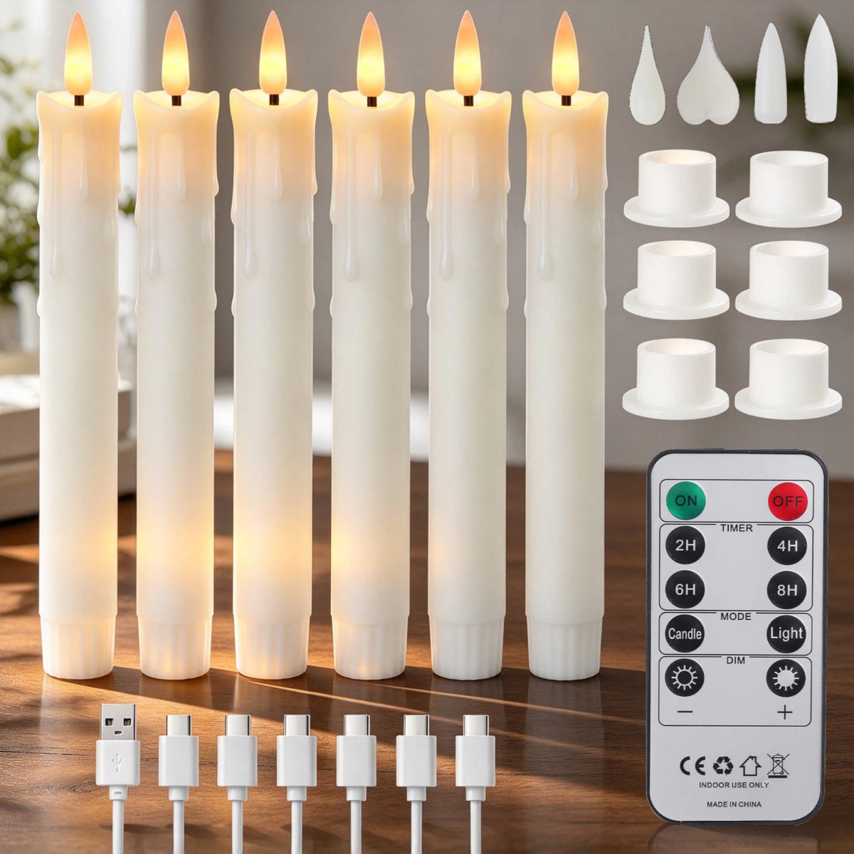 Rechargeable Flameless LED Taper Candles for Dining Table, Mantel & Window | Remote Control with Timer | Flickering Candle Set, 6 to 24 Pcs
