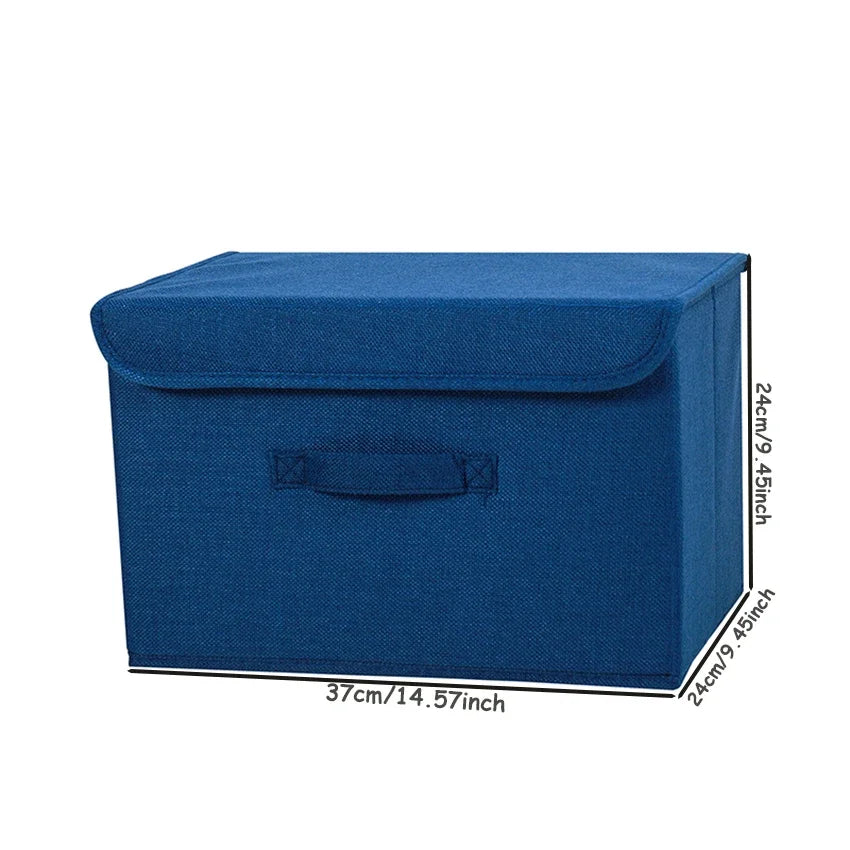 Foldable Cotton Linen Storage Box with Lid for Closet, Nursery & Shelves | Washable Fabric Storage Bin | Toy & Clothes Organiser, 2 Sizes