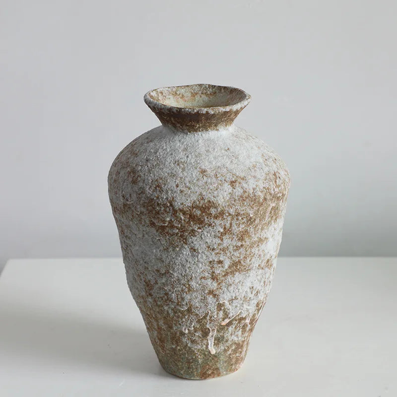Handmade Coarse Ceramic Vase for Living Room & Tabletop | Wabi-Sabi Zen Flower Vase for Dried Flowers | Retro Pottery Decor, 12 Styles