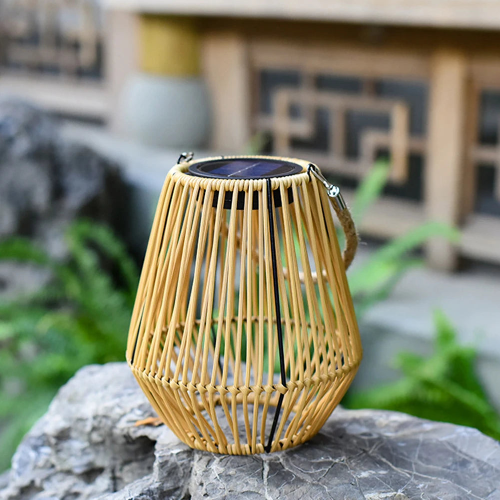 Large Rattan Solar Lantern for Balcony, Patio & Garden | IP65 Waterproof Hanging Bamboo Weave Light | Solar Outdoor Lighting, 2 Options