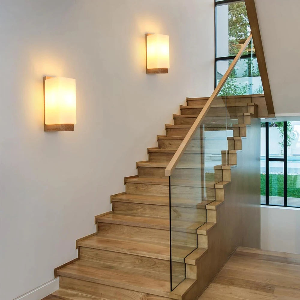 Wooden Wall Sconce for Bedroom, Kitchen & Living Room | Nordic Wood & Glass Shade Wall Light | E27 Wall Lamp Fixture in 5 Styles