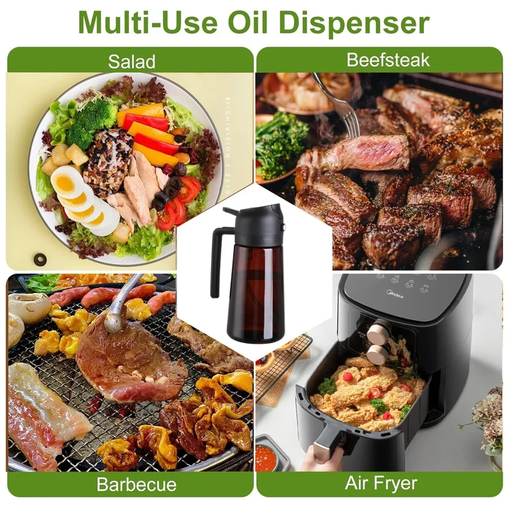 Glass Olive Oil Sprayer & Dispenser for Cooking & Air Fryer | 2 in 1 Pour & Spray Oil Bottle 470ml | Leakproof Kitchen Essential in 3 Colours