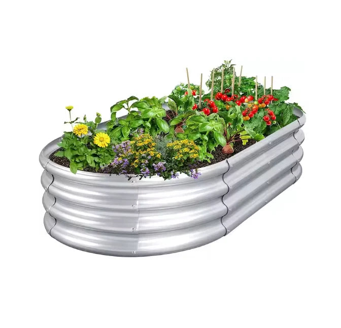 Galvanized Raised Garden Bed 4x2x1ft | Oval Metal Planter Box Kit for Growing Vegetables, Herbs & Plants, Classic Outdoor Garden Design