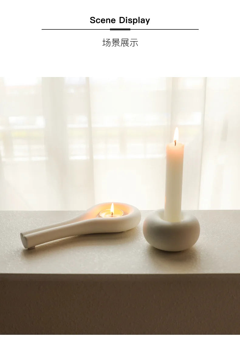 White Ceramic Candlestick Holder for Living Room & Wedding Tables | Nordic Handmade Candle Holder Ornament | Modern Minimalist Decor, 6 Styles