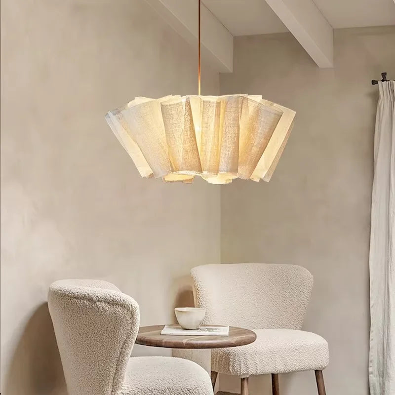 Pleated Linen Pendant Light for Bedroom, Dining Room & Living Room | Wabi Sabi Fabric Chandelier | Handmade Japandi Ceiling Light, 40 to 80cm