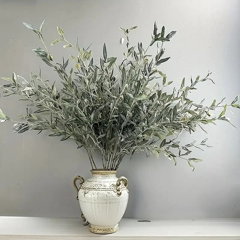 Artificial Olive Branch for Vases & Wreaths | 113cm Realistic Faux Olive Leaves | Fake Plant Stem for Living Room, Wedding & Christmas Decor