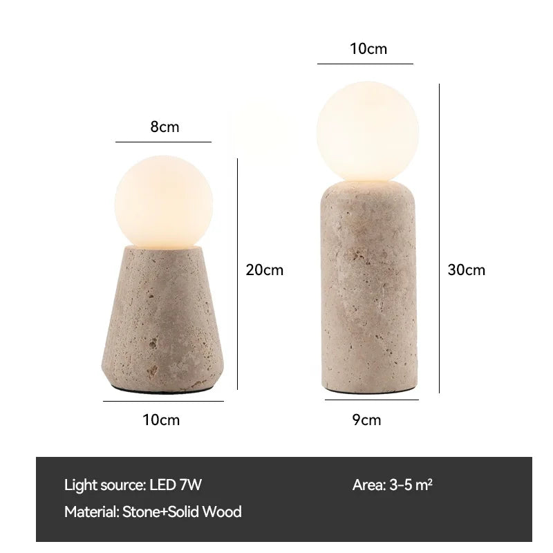 Travertine Table Lamp for Bedroom Bedside & Living Room | Natural Stone Wabi Sabi Design | Warm White Bulb Included | 20cm or 30cm