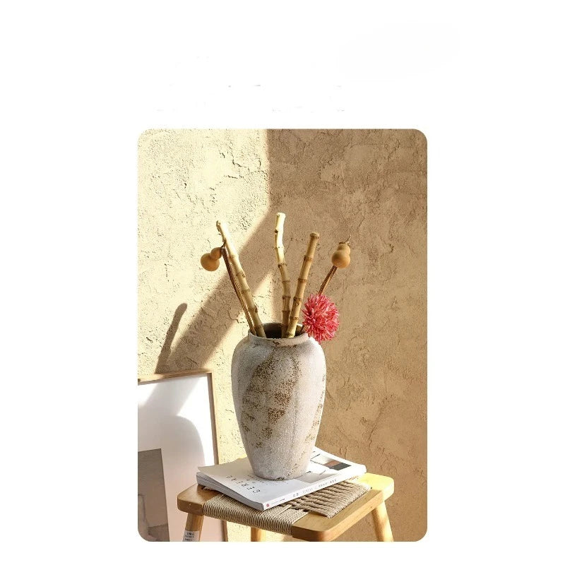 Mottled Ceramic Jar Vase for Entryway, Living Room & TV Cabinet | Wabi-Sabi Antique Pottery Vase | Rustic Floor & Table Decor in S, M, L