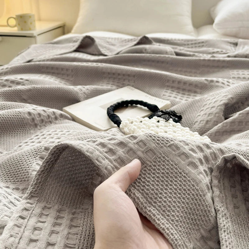 100% Cotton Waffle Throw Blanket for Bed & Sofa | Breathable Lightweight Blanket | Minimalist Bedroom Decor | 4 Sizes