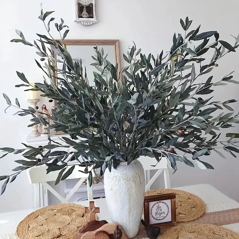Artificial Olive Branch for Vases & Wreaths | 113cm Realistic Faux Olive Leaves | Fake Plant Stem for Living Room, Wedding & Christmas Decor