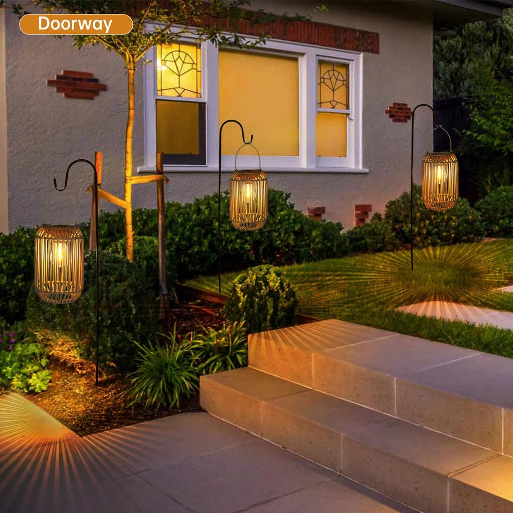 Solar Rattan Lantern for Garden, Patio & Porch | Waterproof Hanging Boho Solar Light | Automatic Outdoor Decorative Lighting, 2 Styles