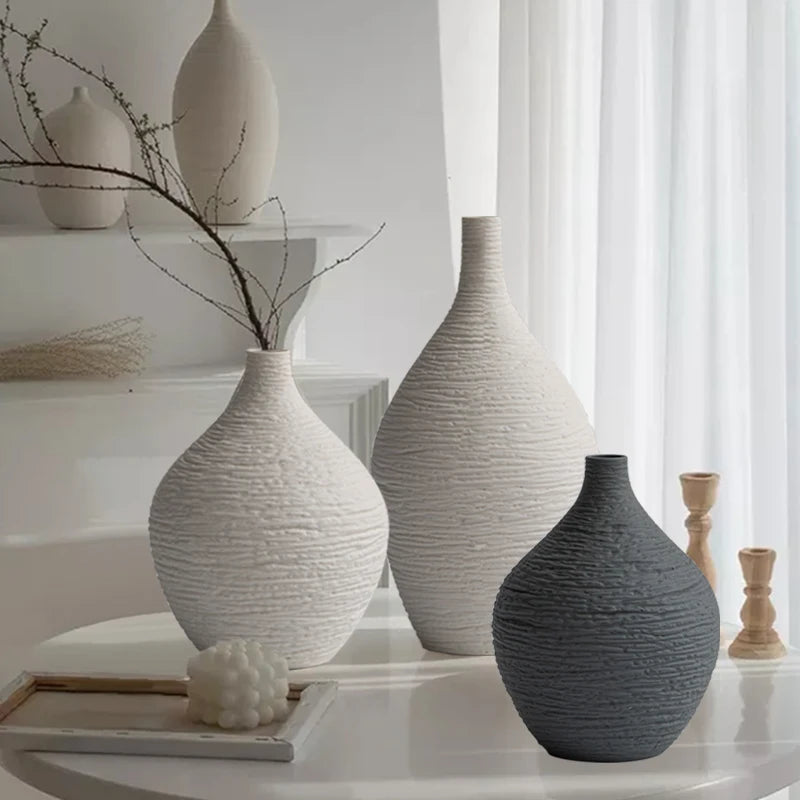 Narrow-Neck Ceramic Vase for Living Room, Office & Desktop | Nordic Minimalist Bud Vase | Modern Home Decor Gift in Beige or Grey, S or L