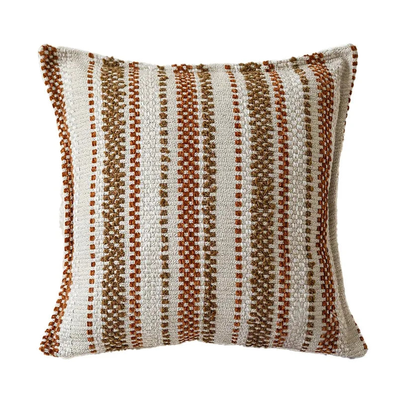 Brown Striped Chenille Throw Pillow Cover for Living Room Sofa & Bed | Textured Neutral Bedroom Decor | 45x45cm & 30x50cm
