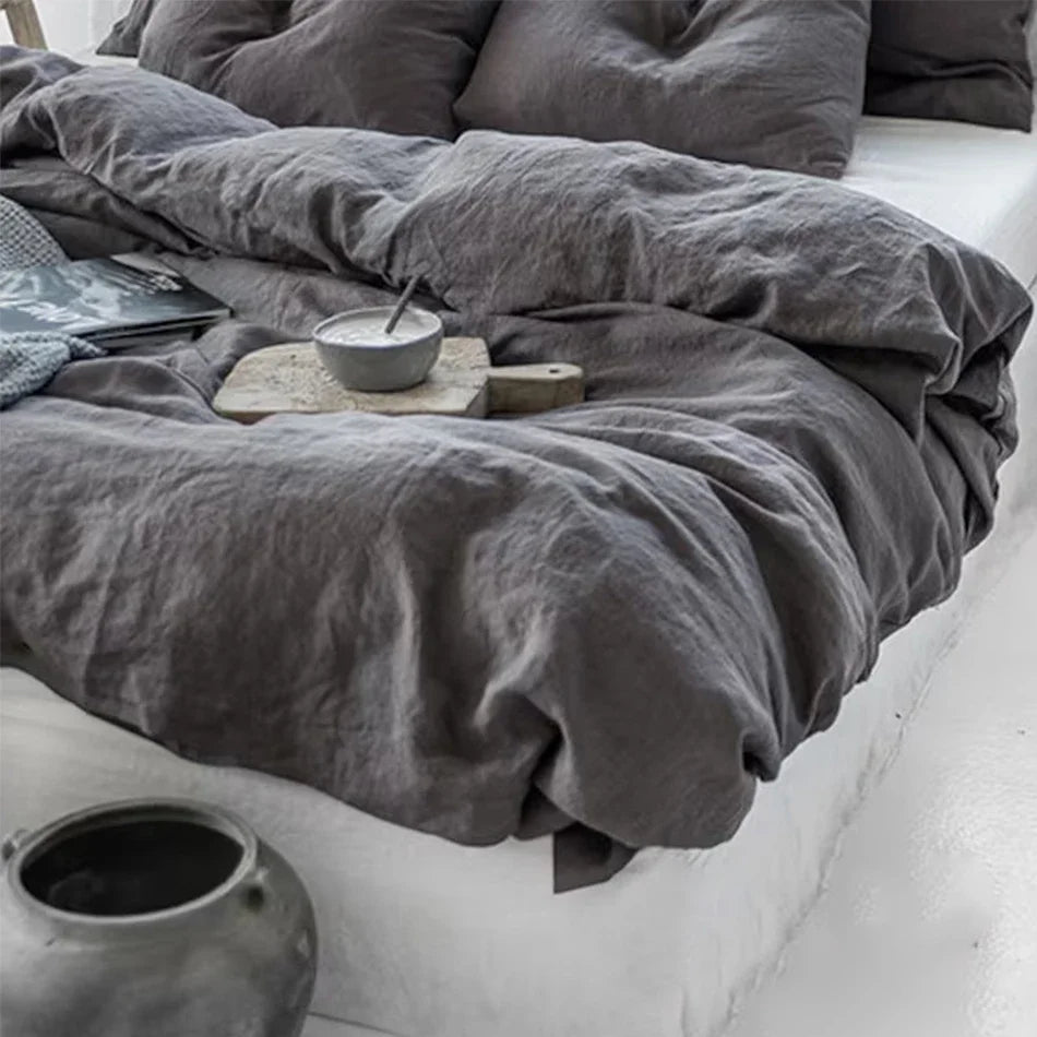 Stone Washed Linen Duvet Cover & Pillowcases for Bedroom | 100% French Linen Bedding | Breathable Neutral Bedroom Decor | 10 Colours