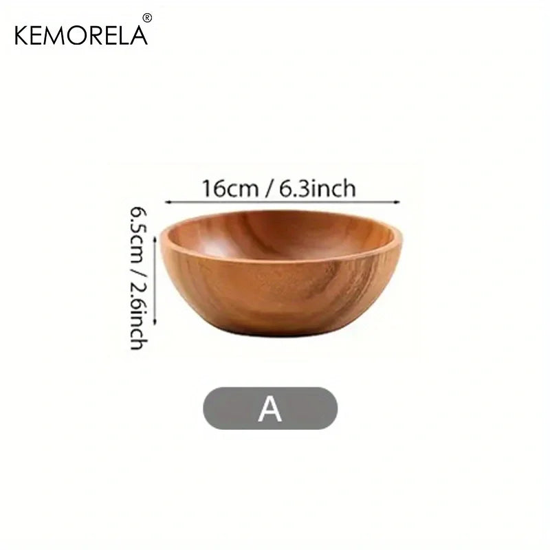 Acacia Wood Salad Bowl for Kitchen & Dining Table | Natural Wooden Serving Bowl for Fruit & Snacks | Heat-Insulating Tableware, 4 Styles