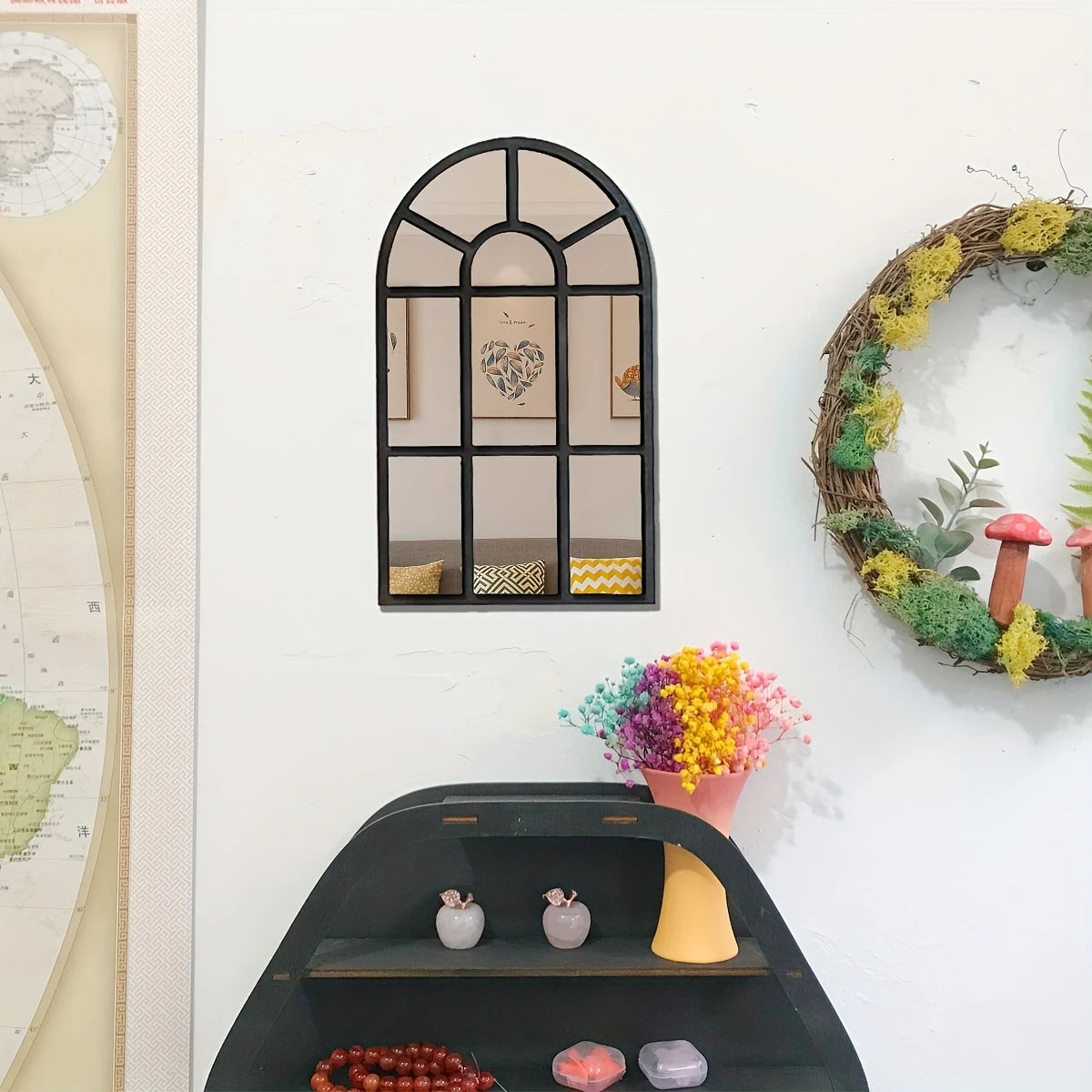 Arched Windowpane Wall Mirror for Entryway, Bathroom & Bedroom | Minimalist Wood Frame Arch Mirror | Lightweight Acrylic Mirror, 2 Styles