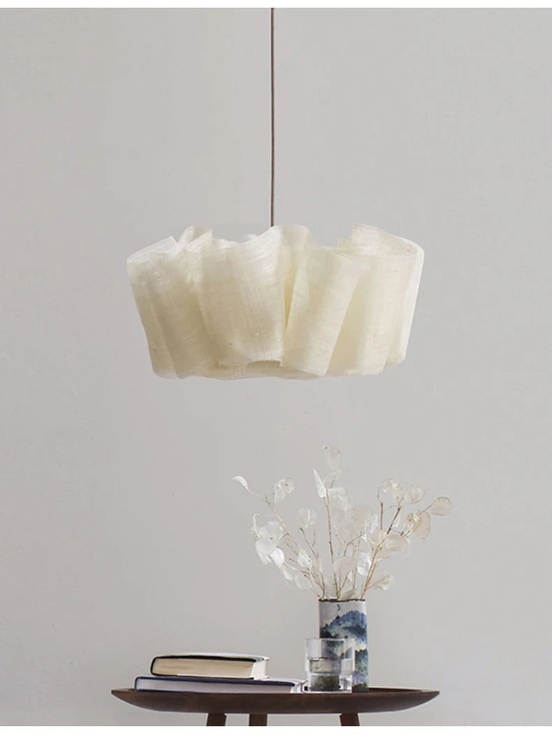Pleated Linen Pendant Light for Bedroom, Dining Room & Living Room | Wabi Sabi Fabric Chandelier | Handmade Japandi Ceiling Light, 40 to 80cm