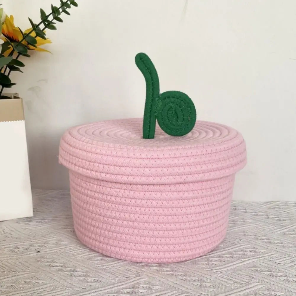 Small Cotton Rope Basket with Lid for Desk, Shelf & Bathroom | Hand-Woven Round Storage Basket | Colourful Lidded Organiser, 20x14cm