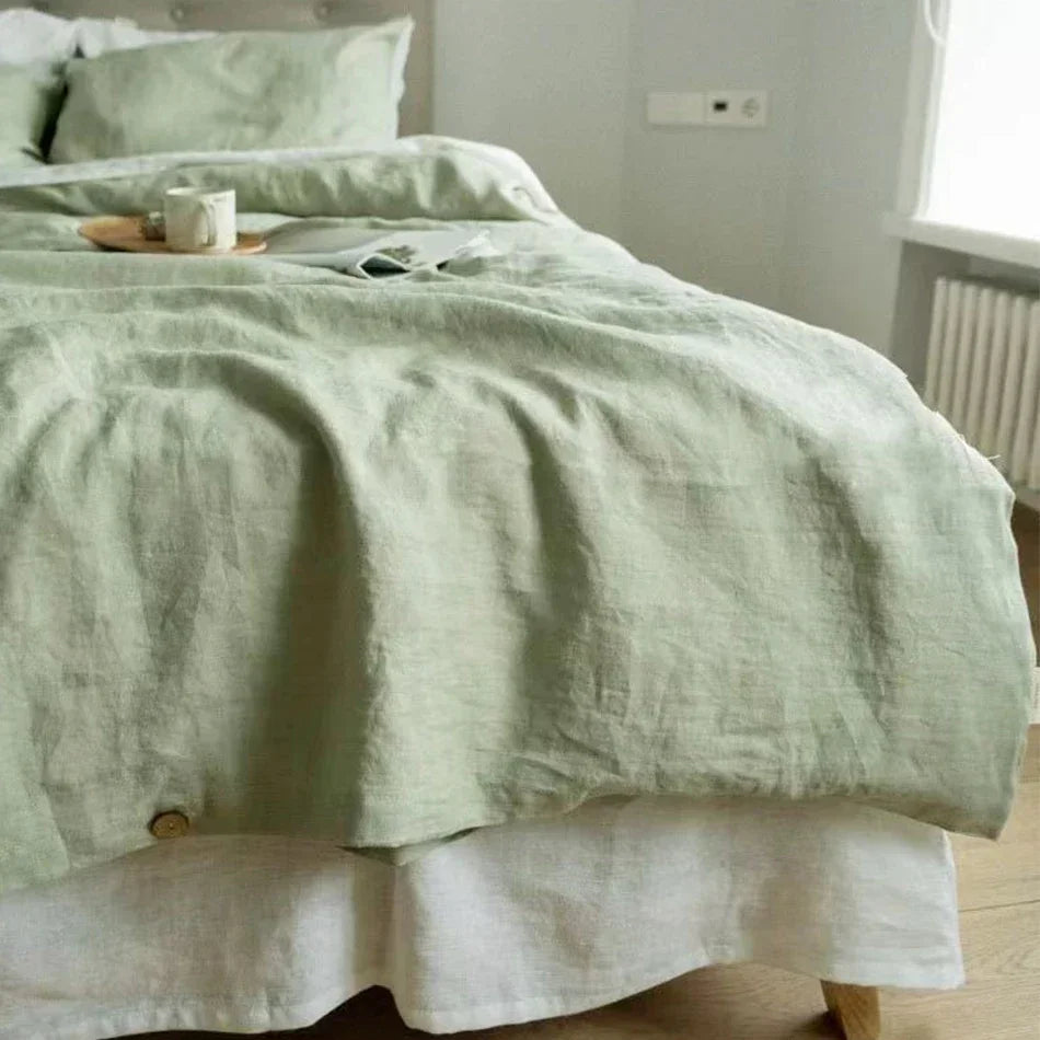 Stone Washed Linen Duvet Cover & Pillowcases for Bedroom | 100% French Linen Bedding | Breathable Neutral Bedroom Decor | 10 Colours