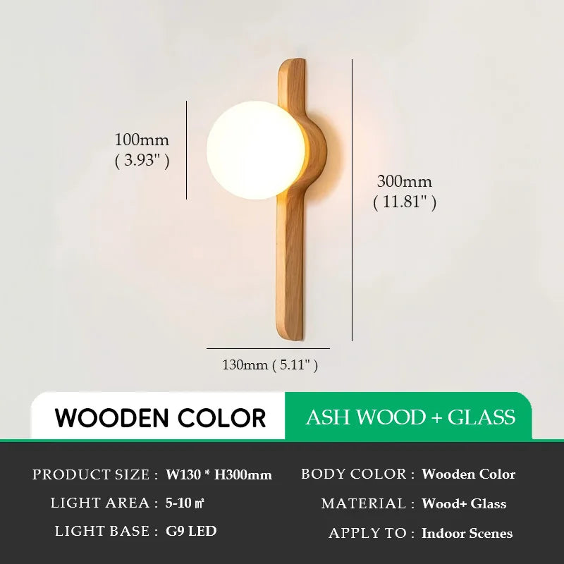 Glass Globe Wall Sconce for Living Room, Bedroom & Hallway | Wabi-Sabi Walnut Wood Wall Light | Moonlight Globe in 3 Finishes & 3 Colour Temperatures