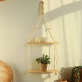 Macrame Hanging Wall Shelf for Bedroom, Bathroom & Living Room | 2-Tier Pine Wood Floating Shelves | Boho Wall Decor, 2 Designs