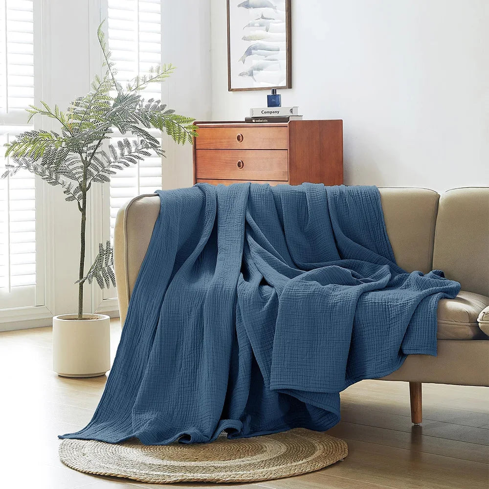 6-Layer Cotton Muslin Throw Blanket for Bed & Sofa | Lightweight Breathable Bedspread | Cozy Bedroom Decor | 3 Sizes, 9 Colours