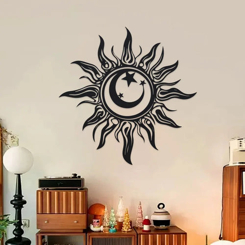 Art Deco Sun Metal Wall Art 11.81" | Iron Sunburst Sculpture & Wall Hanging for Living Room, Balcony, Outdoor Garden & Patio Decor