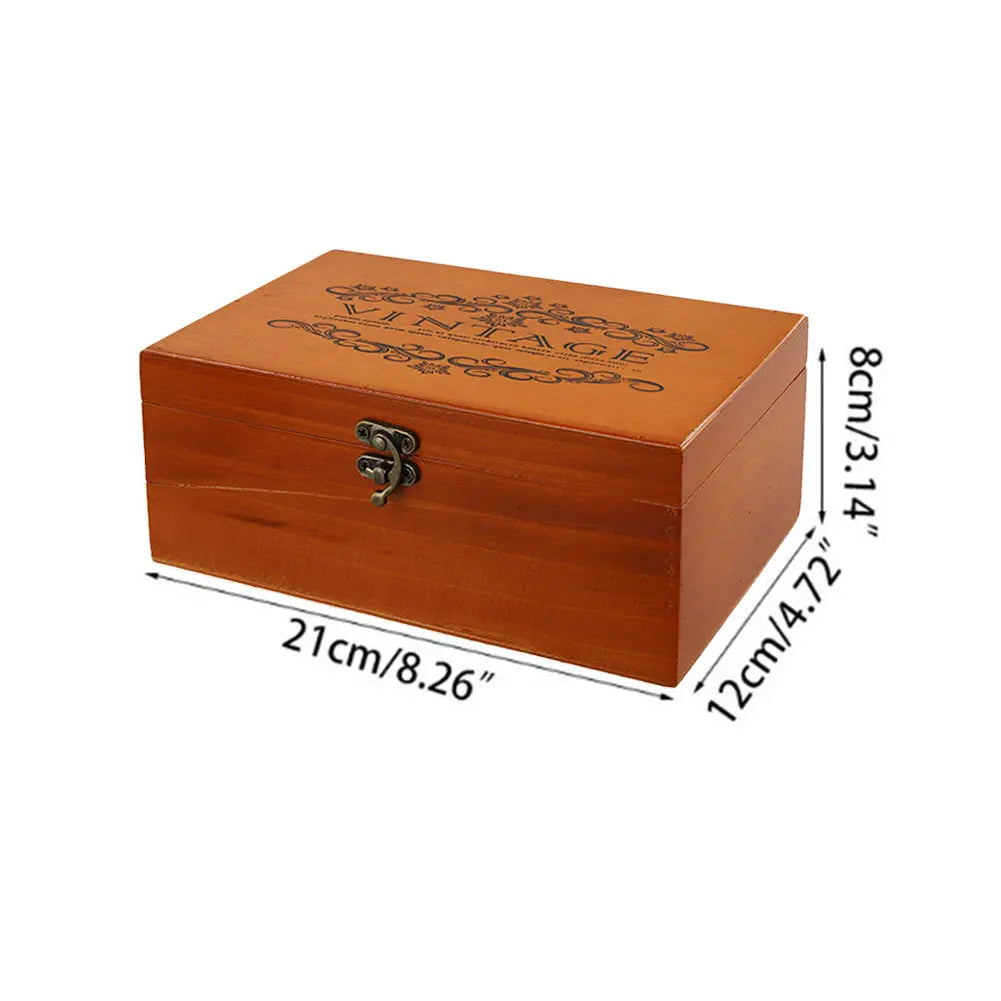 Wooden Storage Box with Lock & Hinged Lid for Home Office & Bedroom | Retro Keepsake Box | Decorative Valuables Case in S, M, L