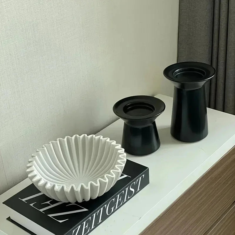 Decorative Lotus Leaf Bowl for Living Room Coffee Table & Shelf | Sculptural Resin Centrepiece with Grooved Rim | Modern Home Decor Gift