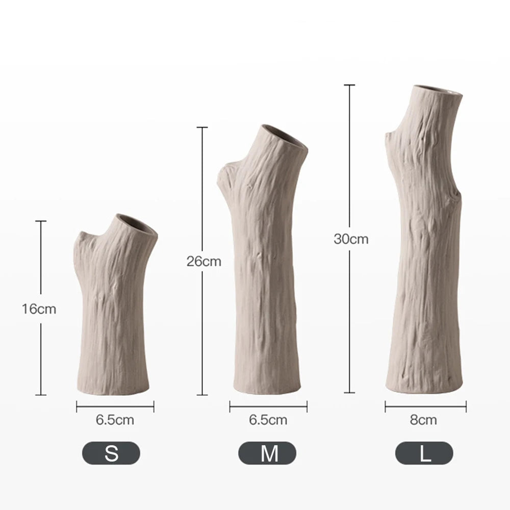 Tree Trunk Ceramic Vase for Living Room & Dining Table | Boho Branch-Shaped Flower Vase | Sculptural Centrepiece in White or Beige, 3 Sizes