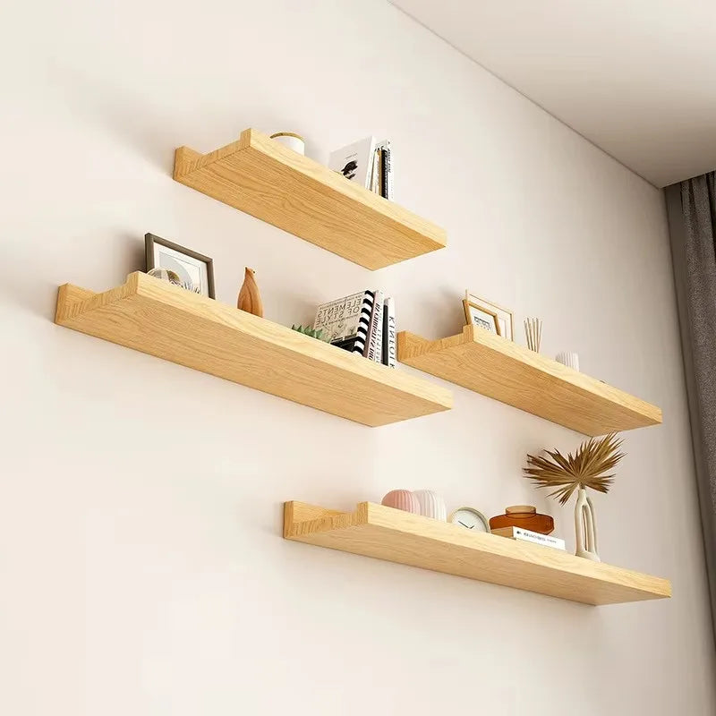 Wooden Floating Shelf for Bathroom, Kitchen & Living Room | U-Shaped Wall Mounted Display Shelf | Natural or Peach Wood Finish, 30cm