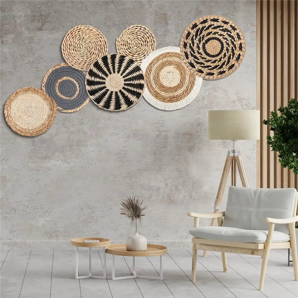 Boho Wall Basket Set of 7 for Living Room & Bedroom Wall Decor | Handwoven Seagrass Hanging Baskets | Natural Round Wall Art, 11 to 30cm