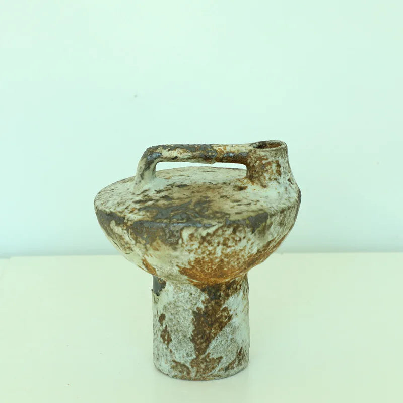 Handmade Coarse Ceramic Vase for Living Room & Tabletop | Wabi-Sabi Zen Flower Vase for Dried Flowers | Retro Pottery Decor, 12 Styles