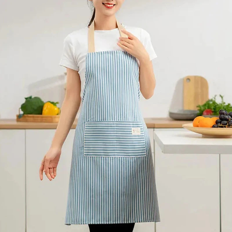 Striped Linen Apron for Kitchen, Baking & Gardening | Japanese Style Cooking Apron with Adjustable Neck Strap | Minimalist Apron in 4 Colours