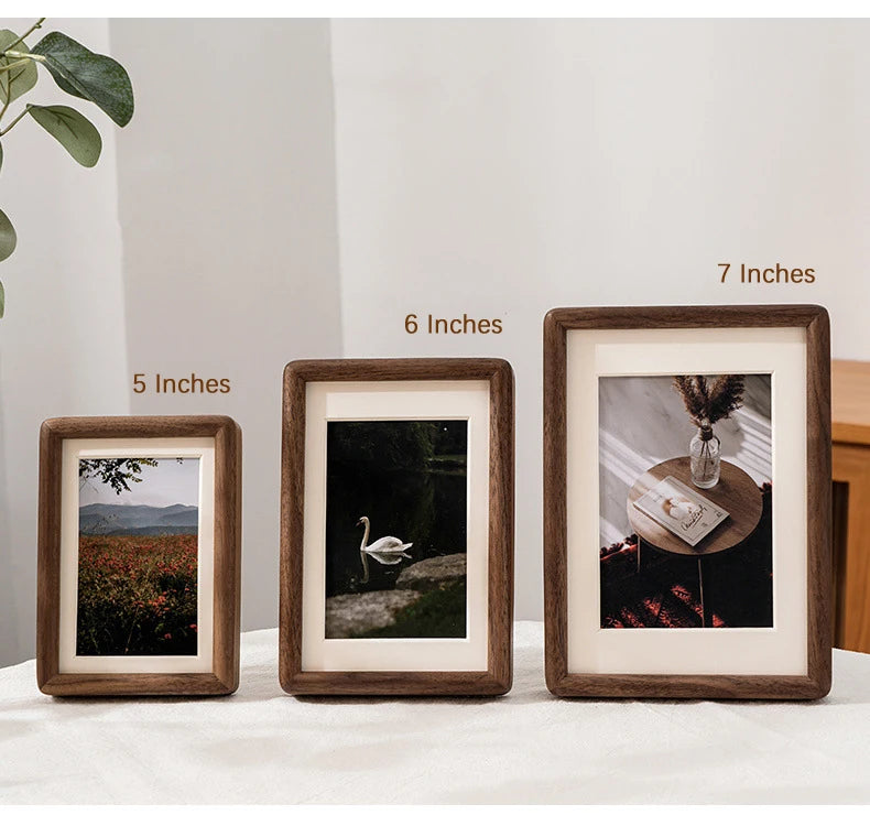 Walnut Wood Photo Frame for Desk, Shelf & Wall | Minimalist Solid Wood Picture Frame with Mat | Tabletop or Wall Mounted, 6 to 10 Inch