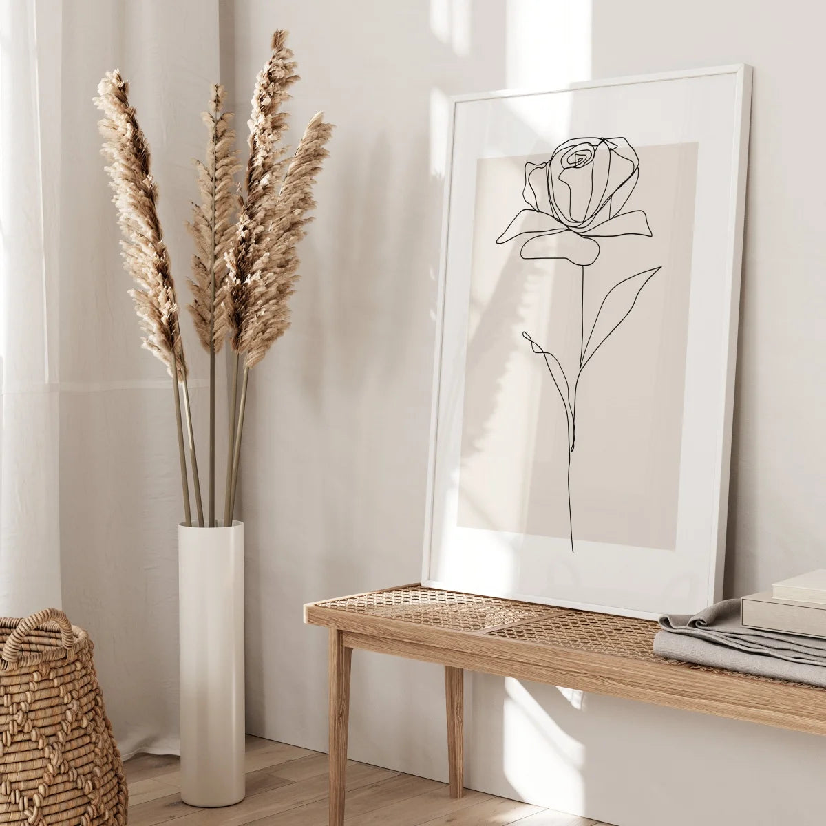 Botanical Line Art Canvas Prints for Living Room & Bedroom | Neutral Beige Minimalist Wall Art | Unframed Single or Set of 3, 20x30 to 50x70cm