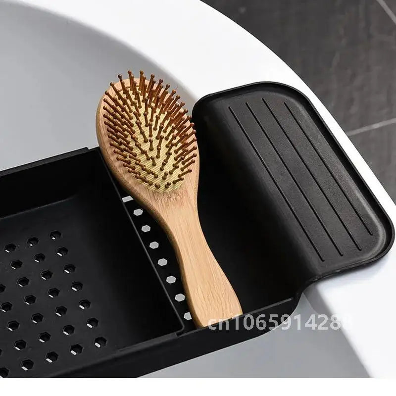 Extendable Bathtub Tray for Relaxing Baths | Bathtub Organiser with Book & Towel Holder | Minimalist Bath Caddy in Black or White