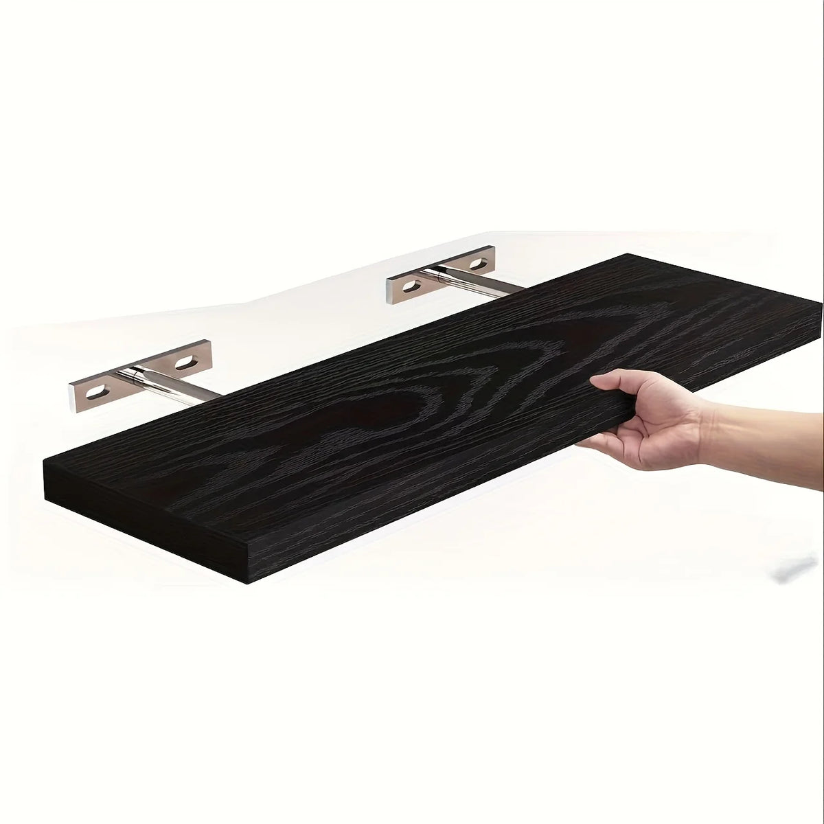 Wooden Floating Shelves with Invisible Brackets for Living Room, Bedroom & Bathroom | Sturdy Wall Mounted Shelf | Brown, Black or White