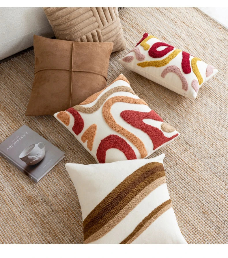 Textured Throw Pillow Cover for Sofa & Bed | Boho Neutral Bedroom Decor | Tufted, Suede, Chenille & Faux Fur Designs in Cream & Brown