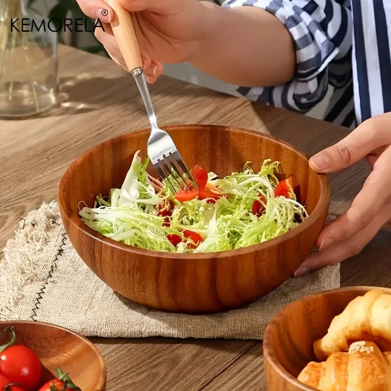 Acacia Wood Salad Bowl for Kitchen & Dining Table | Natural Wooden Serving Bowl for Fruit & Snacks | Heat-Insulating Tableware, 4 Styles