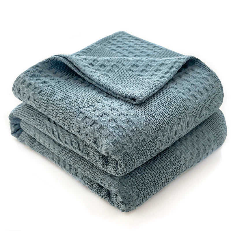 100% Cotton Waffle Throw Blanket for Bed & Sofa | Breathable Lightweight Blanket | Minimalist Bedroom Decor | 4 Sizes