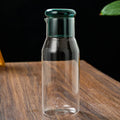 Bedside Water Carafe & Tumbler Set 850ml | Glass Nightstand Pitcher with Cup Lid, Bathroom Mouthwash Dispenser in Green, Brown & Clear