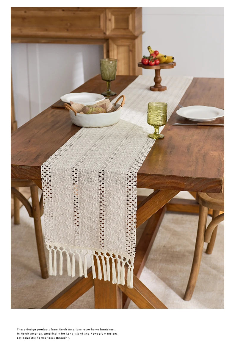 Boho Table Runner with Tassels for Kitchen & Dining Table | Beige Woven Farmhouse Table Runner | Rustic Table Decor, 9 Sizes 30x50cm to 30x300cm