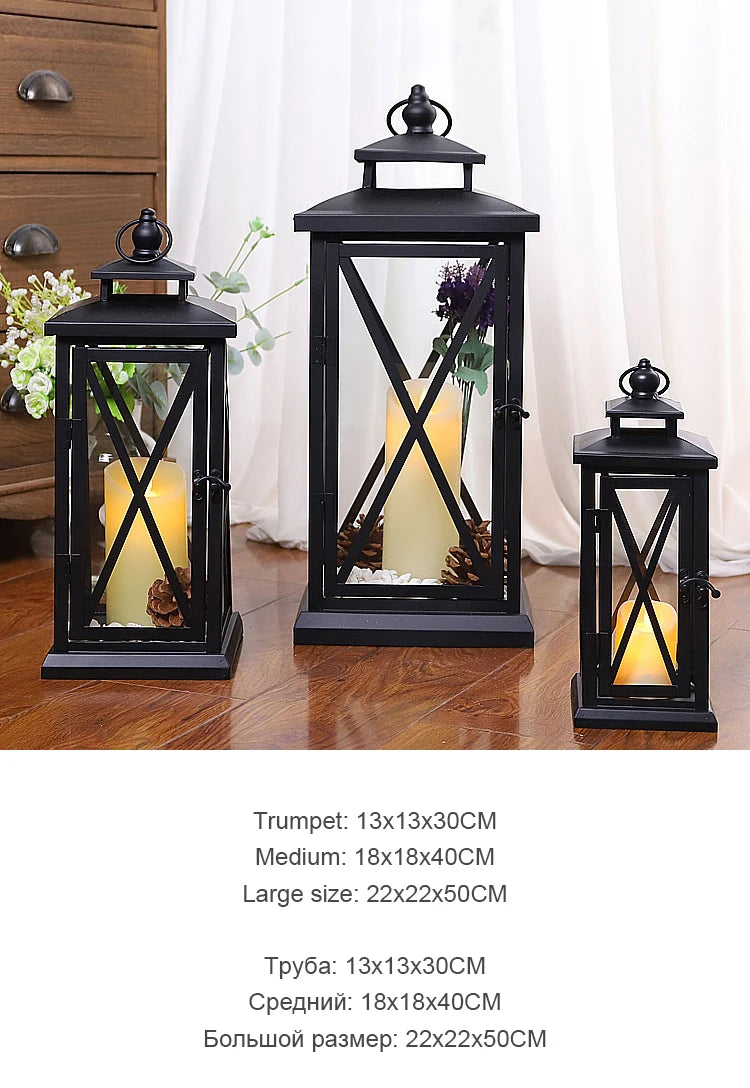 Glass Lantern Candle Holder for Patio, Dining Table & Entryway | Black Metal Hurricane Lantern | Windproof Modern Candle Holder, 30 to 50cm