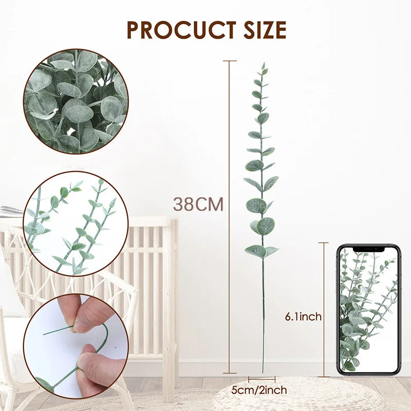 Artificial Eucalyptus Stems for Vases, Garlands & Centrepieces | 20 Faux Eucalyptus Branches | Wedding & Christmas Decor, Dark or Grey Green