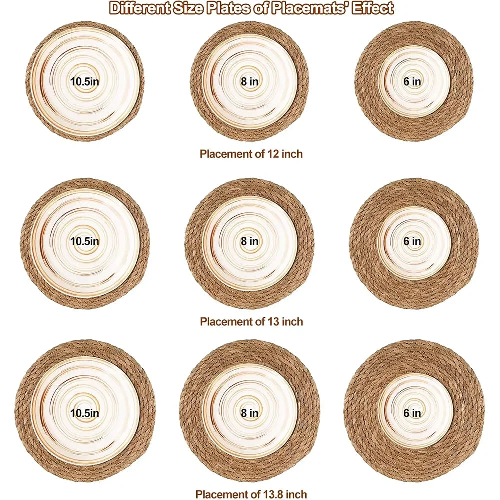 Round Woven Placemats for Dining Table | Natural Straw & Water Hyacinth-Style Boho Place Mats | Farmhouse Table Decor, 30–38cm